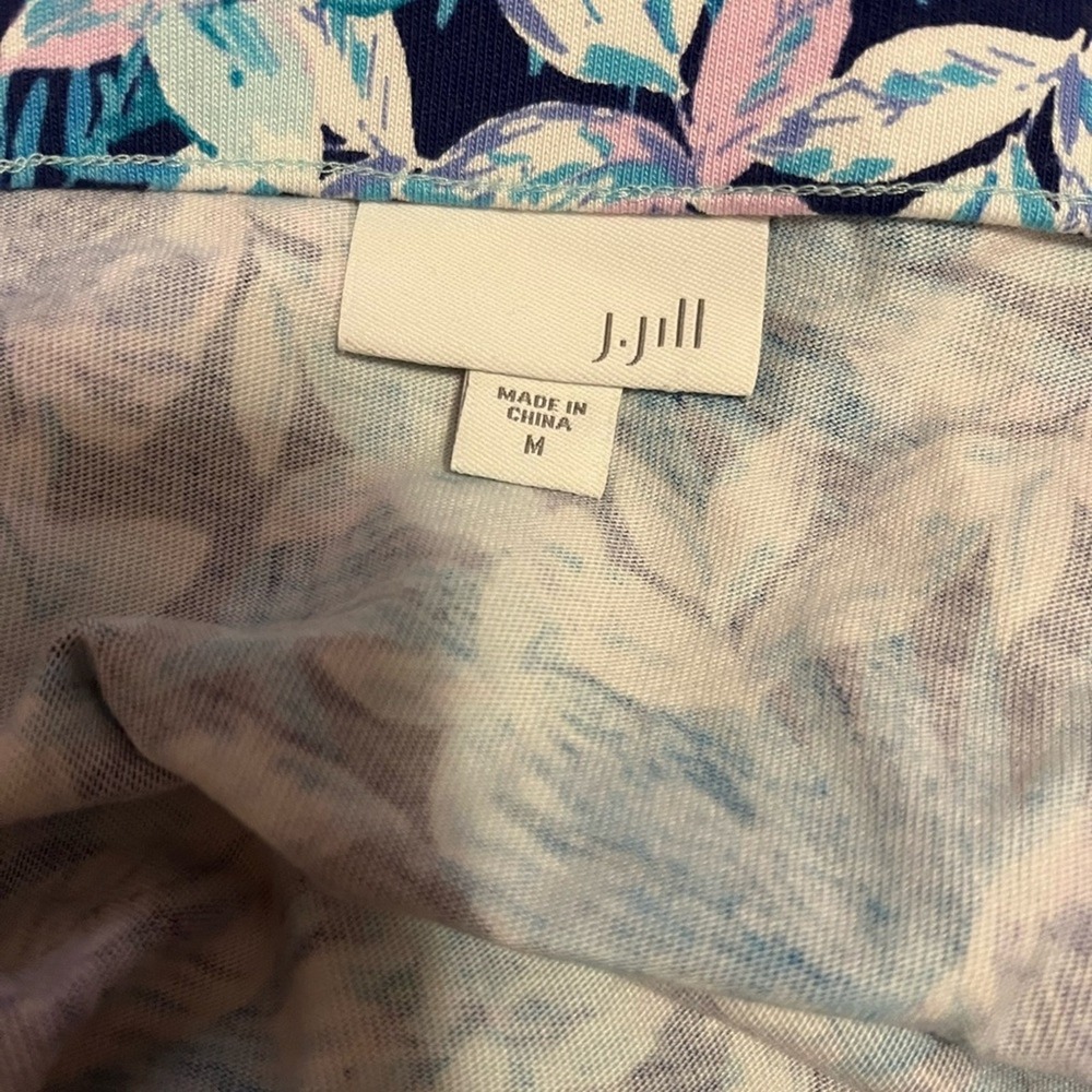 J Jill Floral Mini Skirt Blue Purple Elastic Waist Pull On Pockets Sz Medium - Picture 4 of 4